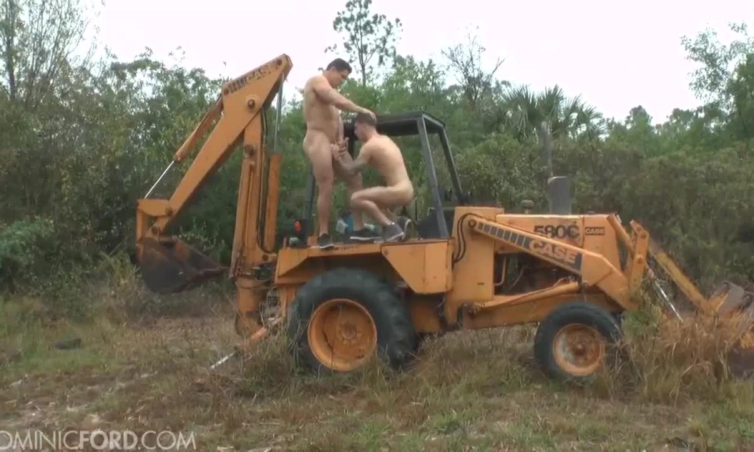 Construction Workers Operating Heavy Machinery Outdoors