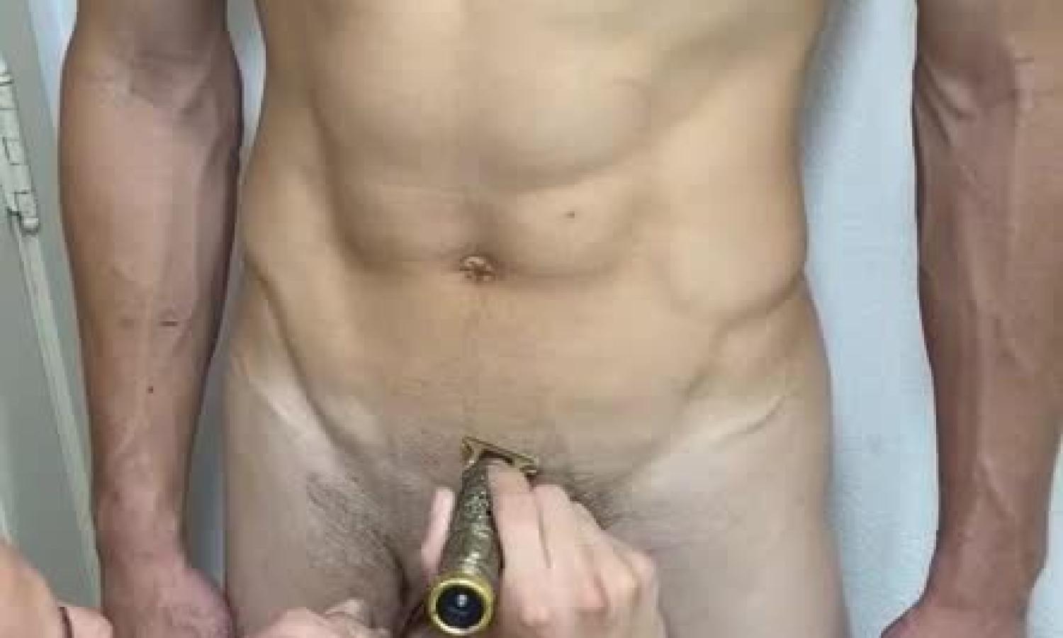 Shaving my friend’s pubs and getting his dick hard