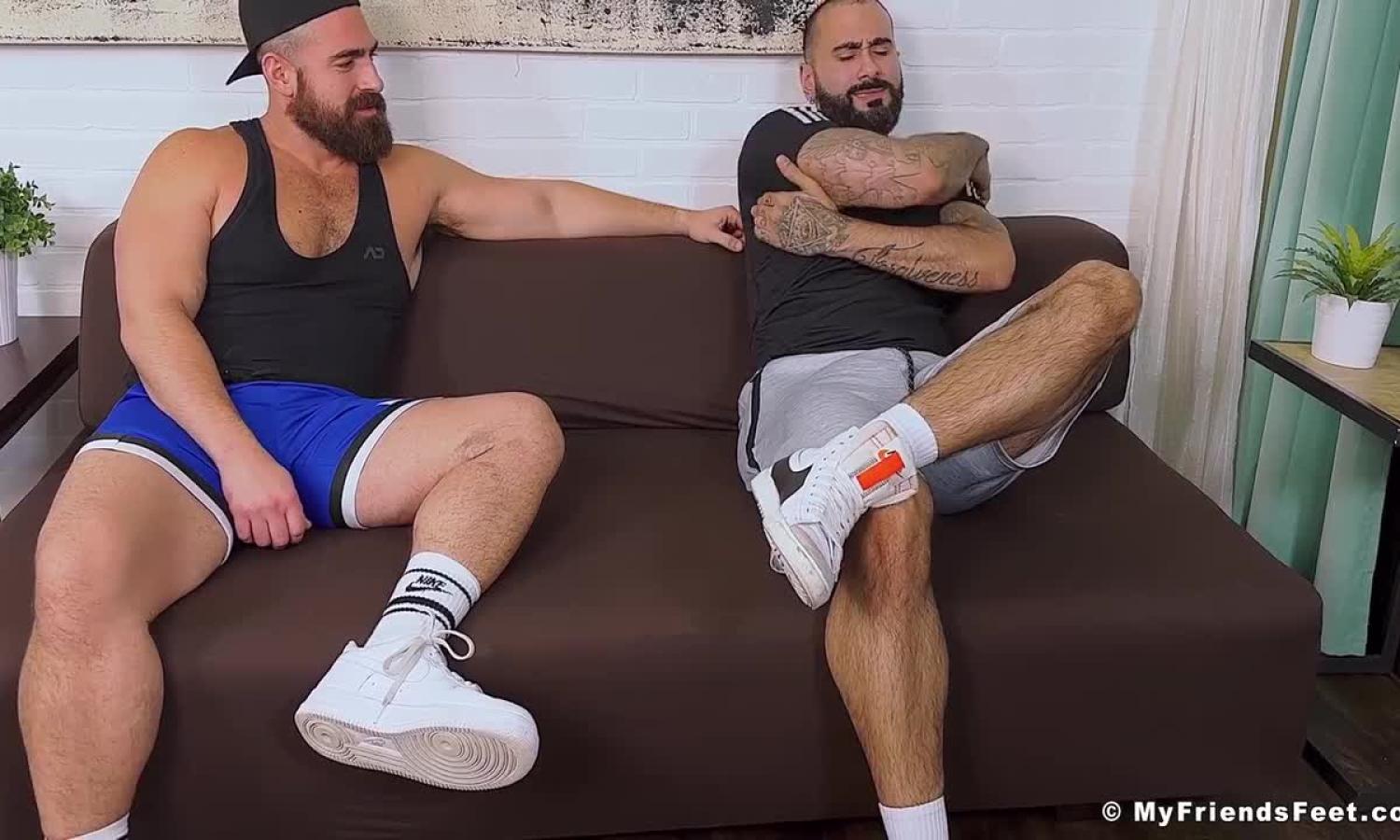 Hunk Gym Buddies Cum Together After Foot Play And Worship