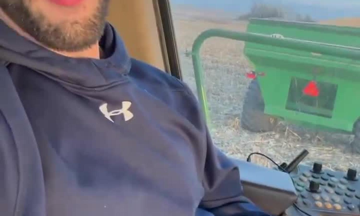 Farmer jerks off in the cab of the tractor
