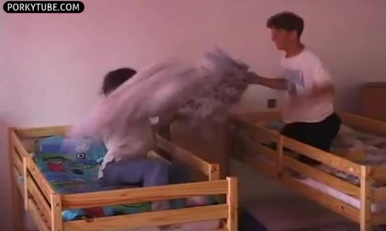 College teens In Dorm After Pillow Fight Give oral And jerk off And cum