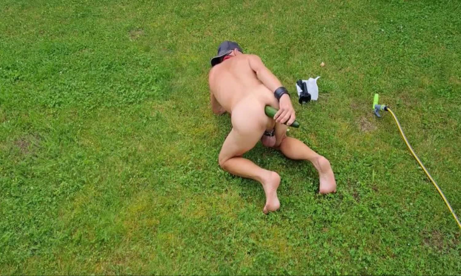 Slave Exposed Outdoor Got Enema, Cucumber Fuck, Dildo Play In Front The Party Guests, Bdsm 4 Min - Gay Porn