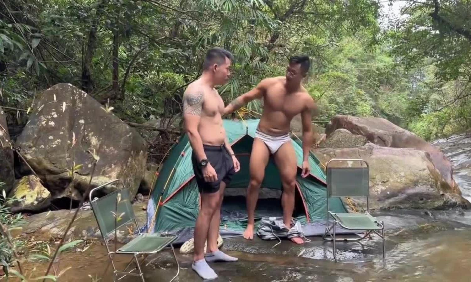 Asian Duo Hunks River Play